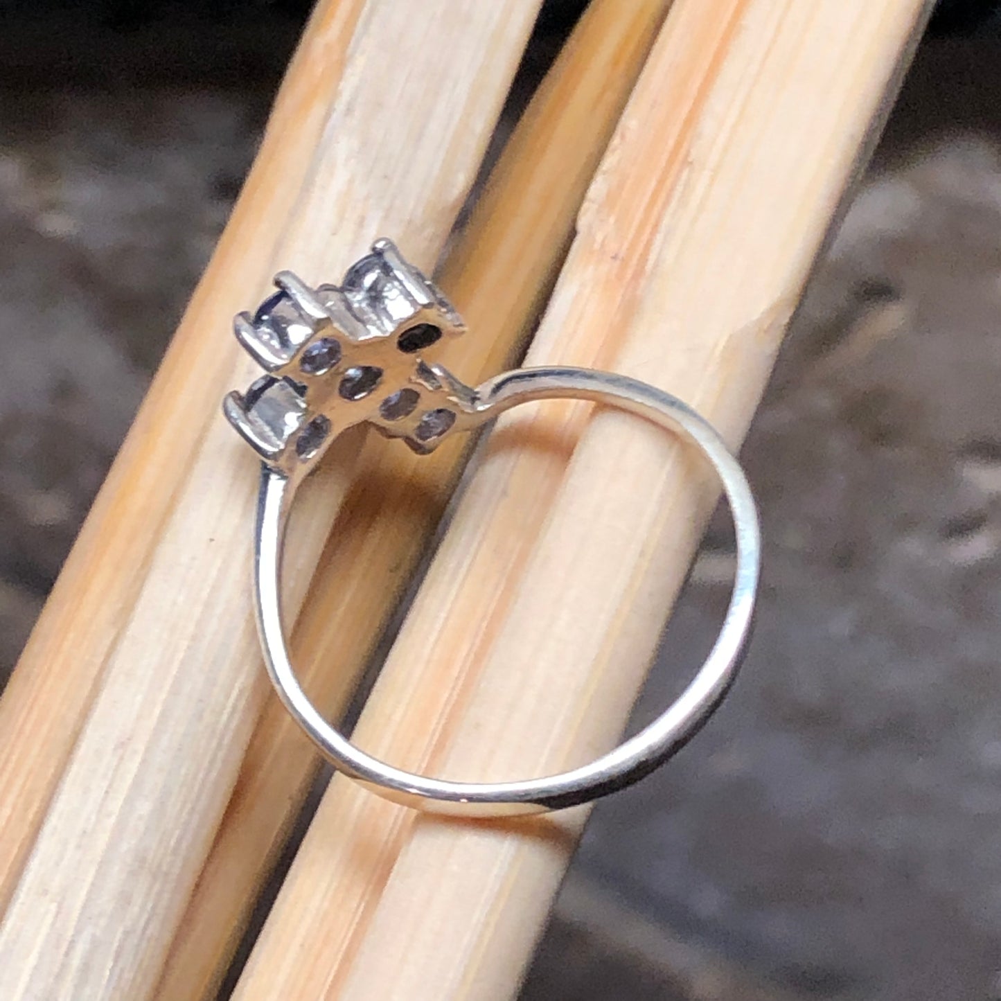 Natural Iolite 925 Solid Sterling Silver Cross Ring Size 6, 7, 8, 9 - Natural Rocks by Kala