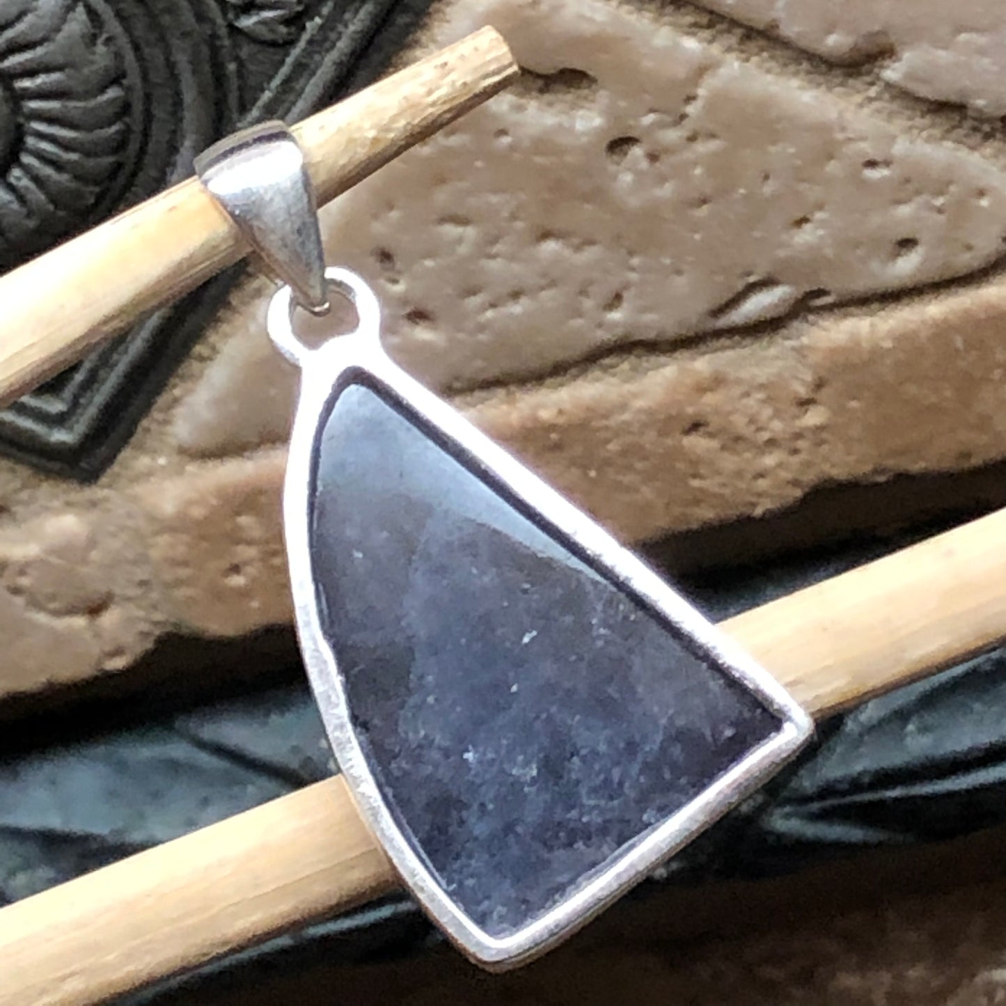 Natural Cabochan Iolite 925 Solid Sterling Silver Pendant 35mm - Natural Rocks by Kala