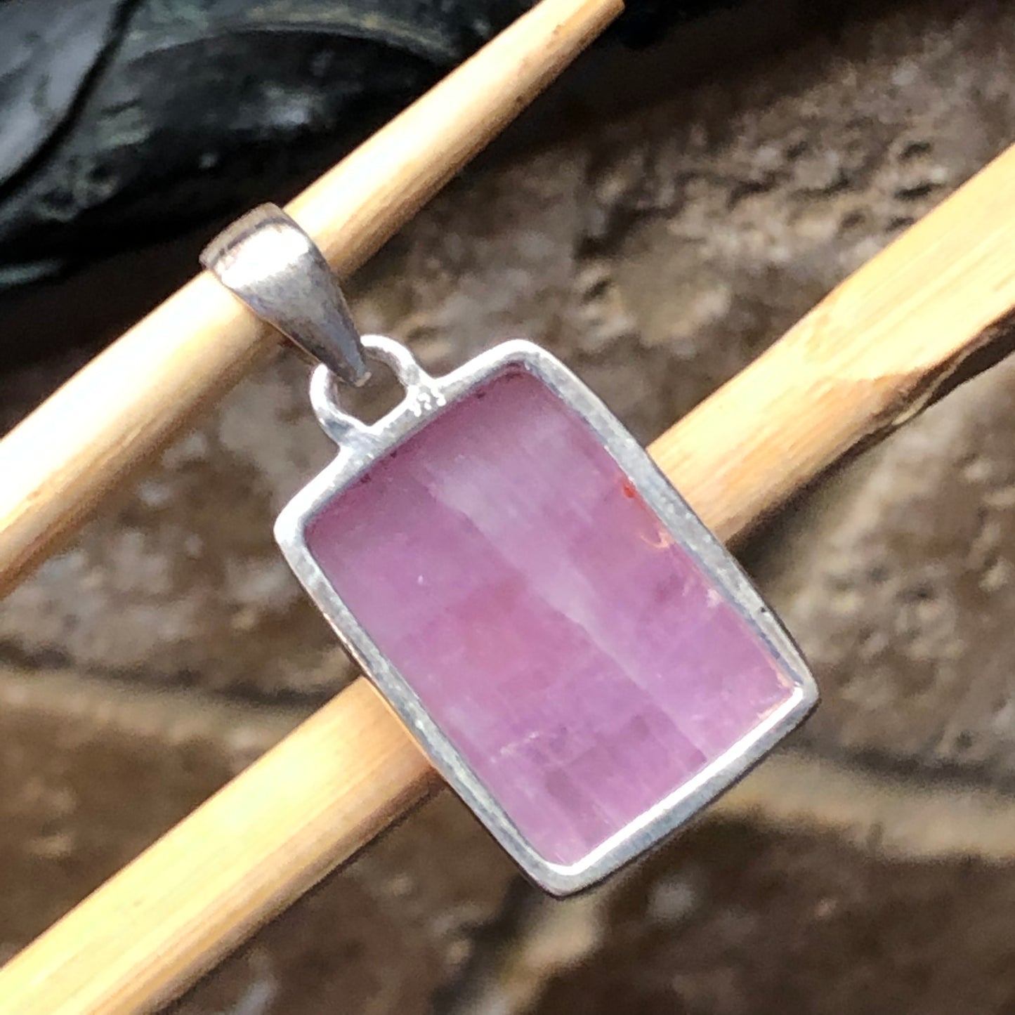 Natural Pink Kunzite 925 Solid Sterling Silver Pendant 30mm - Natural Rocks by Kala