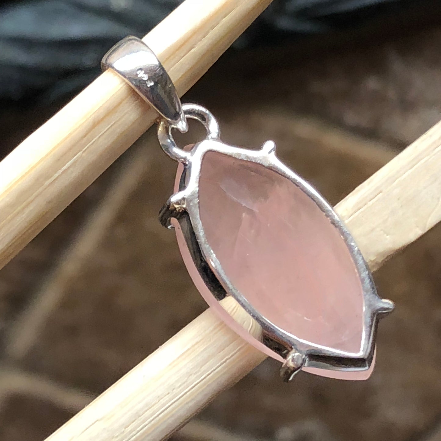 Natural Pink Rose Quartz 925 Solid Sterling Silver Pendant 30mm - Natural Rocks by Kala