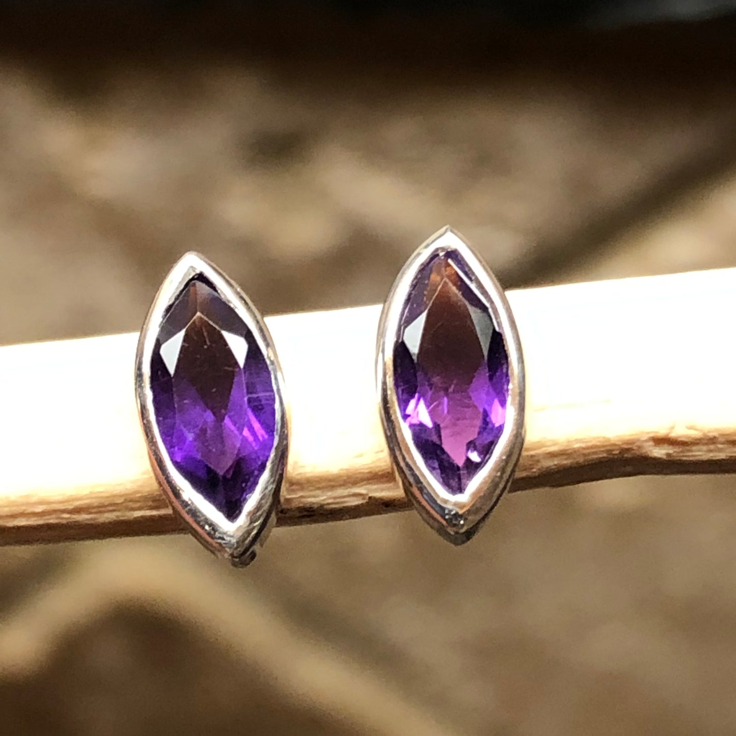 Natural Amethyst 925 Sterling Silver Stud Earrings 8mm - Natural Rocks by Kala