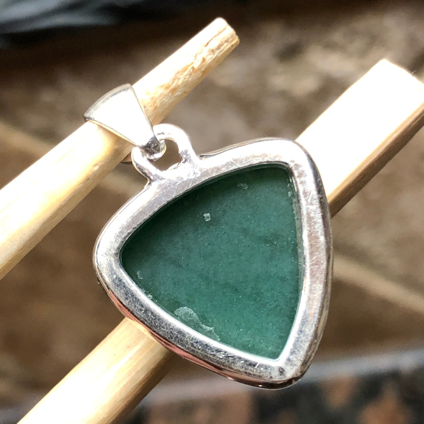 Natural Green Aventurine Jade 925 Solid Sterling Silver Pendant 28mm - Natural Rocks by Kala