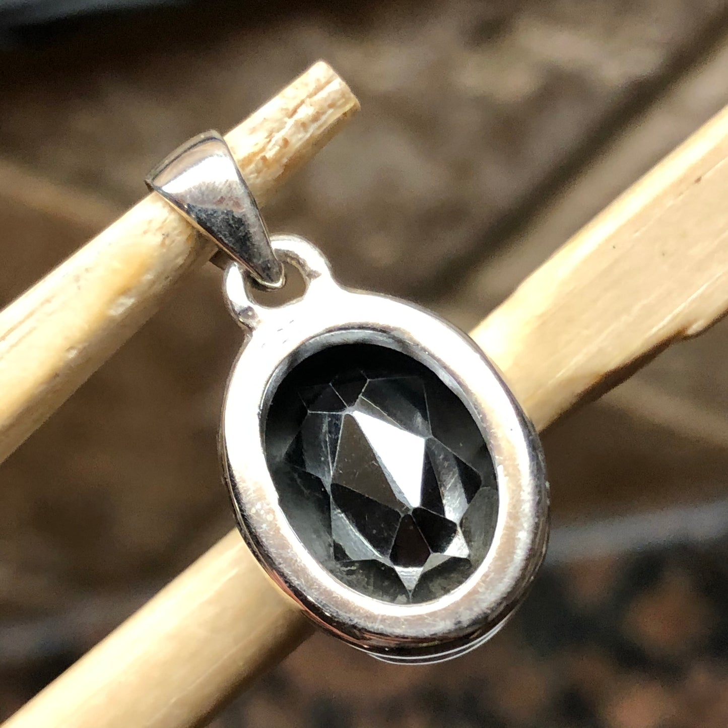 Natural Hematite 925 Solid Sterling Silver Pendant 25mm - Natural Rocks by Kala