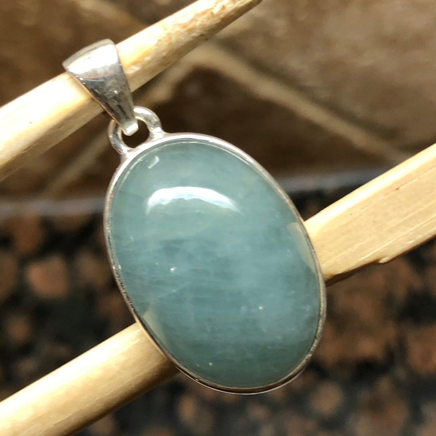 Natural Cabochan Aquamarine 925 Solid Sterling Silver Pendant 35mm - Natural Rocks by Kala