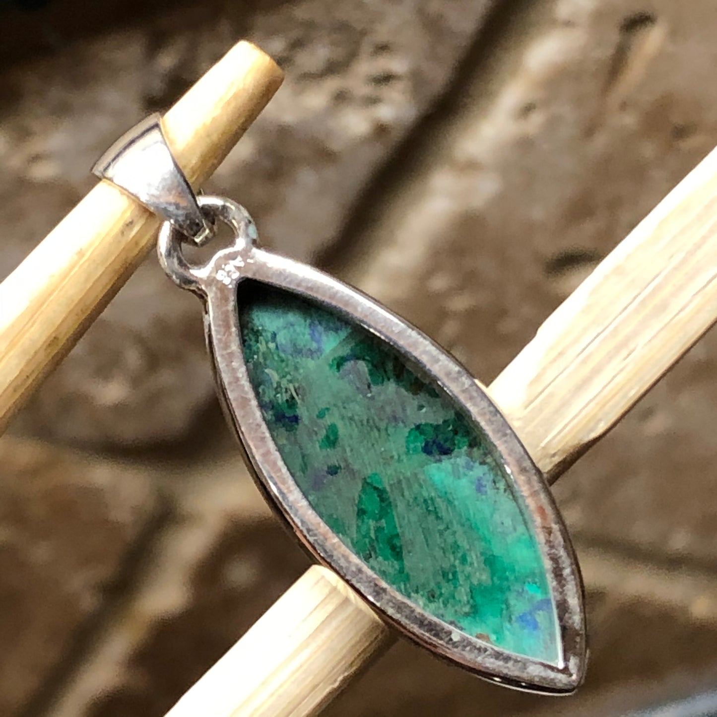 Natural Malachite in Azurite 925 Sterling Silver Pendant 35mm - Natural Rocks by Kala