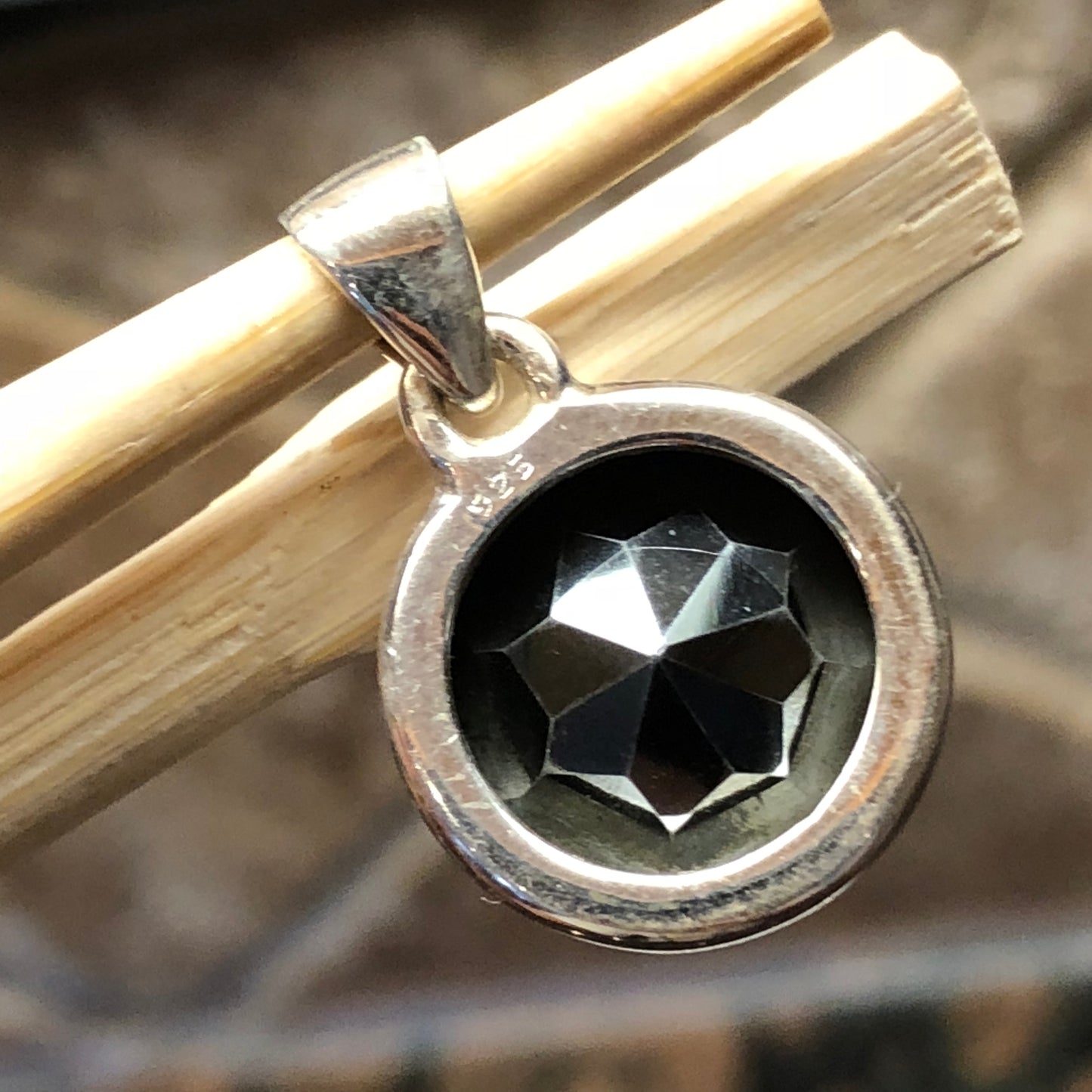 Natural Hematite 925 Solid Sterling Silver Pendant 22mm - Natural Rocks by Kala