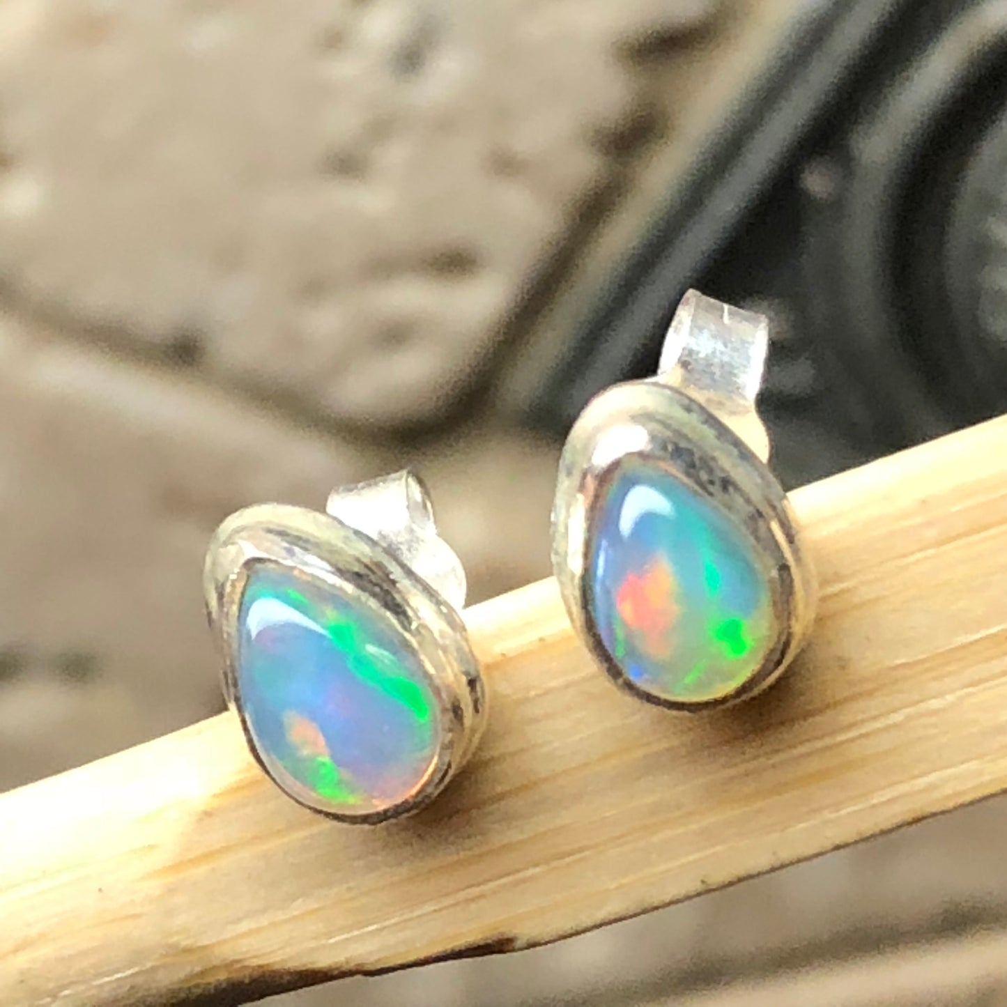 Natural Ethiopian Opal 925 Solid Sterling Silver Stud Earrings 7mm - Natural Rocks by Kala