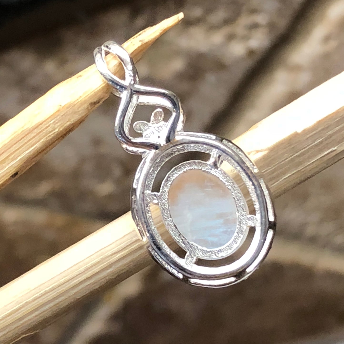 Natural Rainbow Moonstone 925 Solid Sterling Silver Pendant 25mm - Natural Rocks by Kala