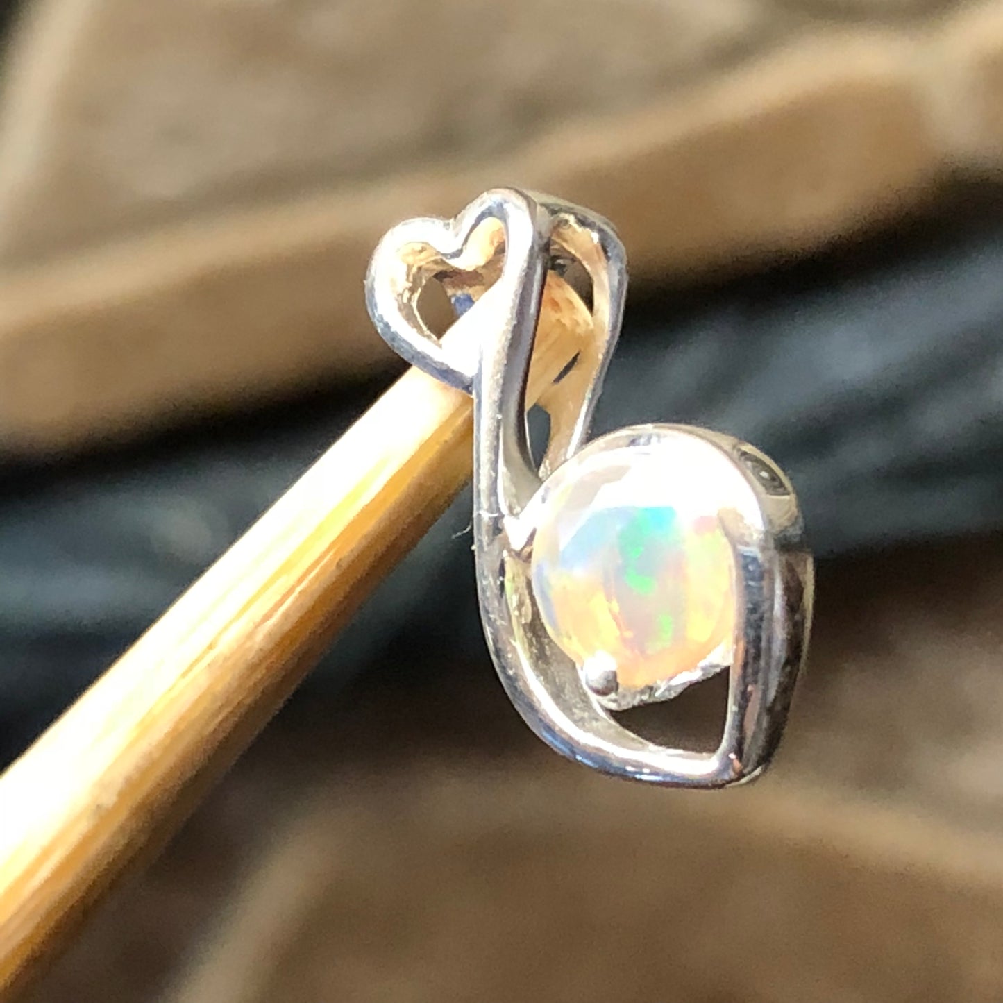 Genuine Ethiopian Opal 925 Solid Sterling Silver Pendant 15mm - Natural Rocks by Kala