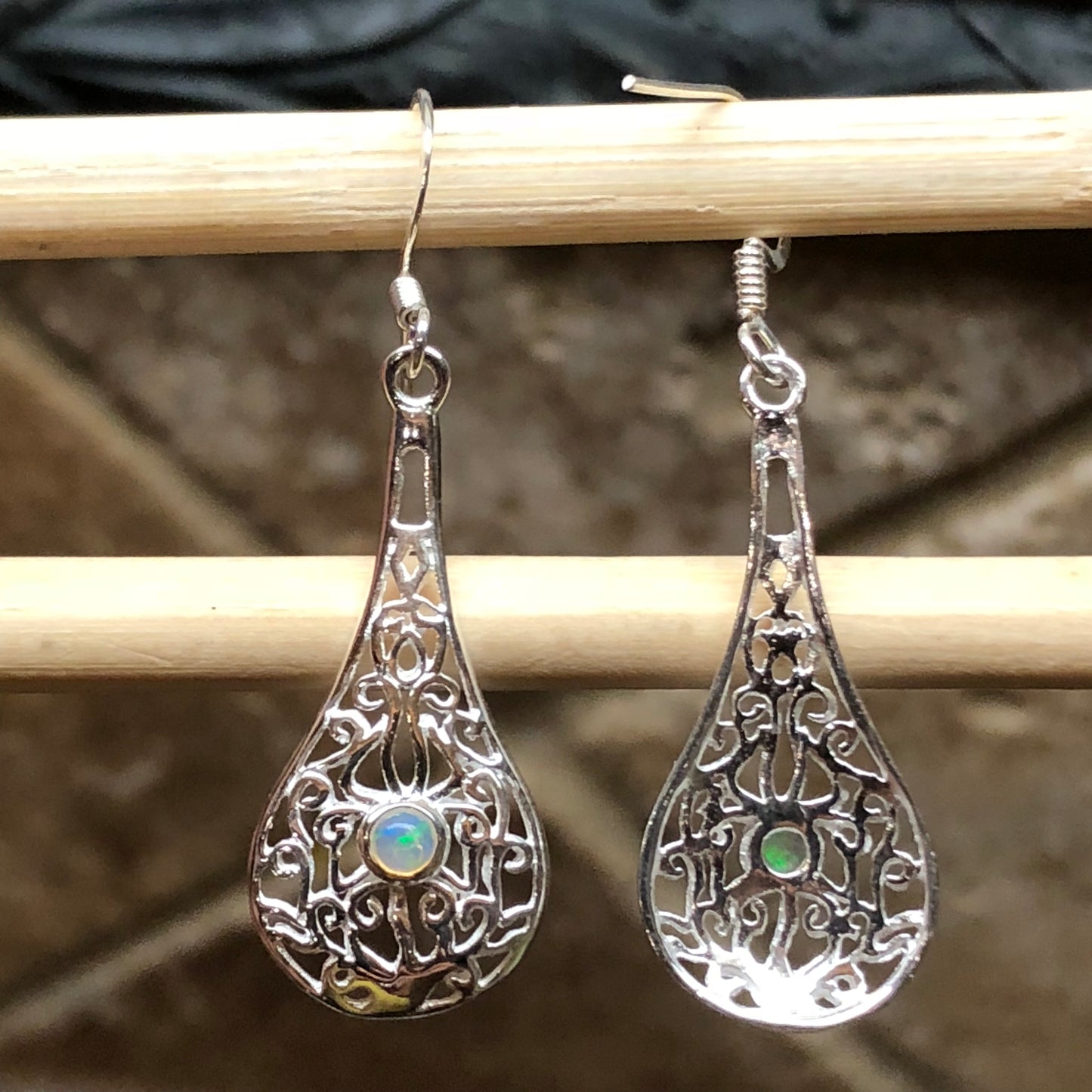 Natural Ethiopian Opal 925 Solid Sterling Silver Earrings 35mm - Natural Rocks by Kala