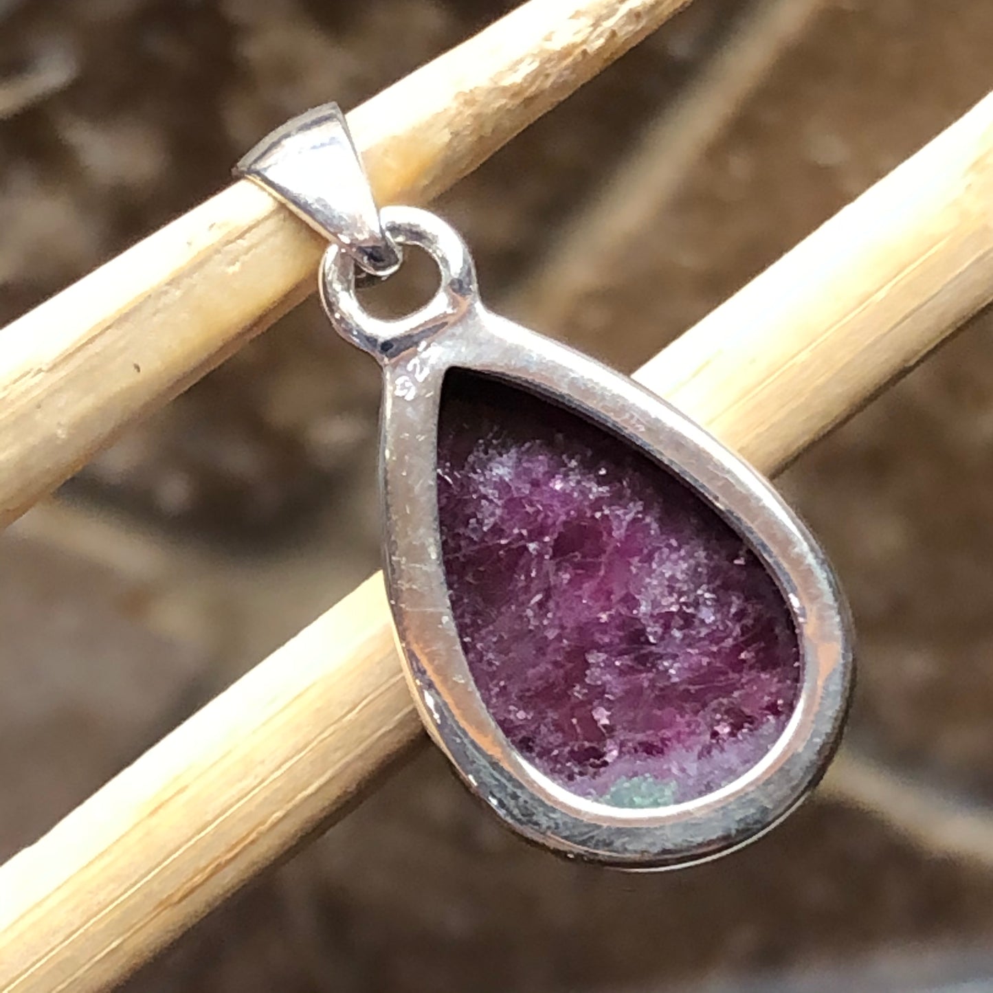 Natural African Ruby 925 Solid Sterling Silver Pendant 30mm - Natural Rocks by Kala