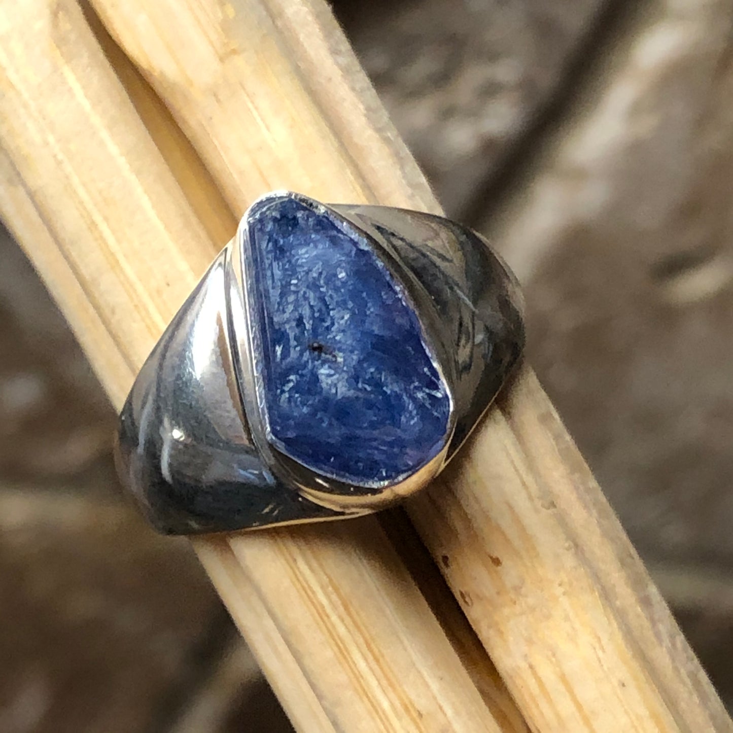 Natural Cluster Tanzanite 925 Solid Sterling Silver Men's Ring Size 8.75 - Natural Rocks by Kala