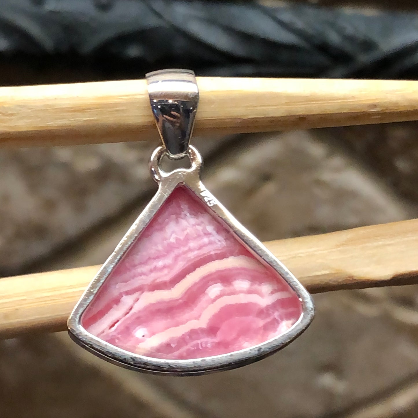 Natural Pink Rhodocrosite 925 Solid Sterling Silver Pendant 30mm - Natural Rocks by Kala