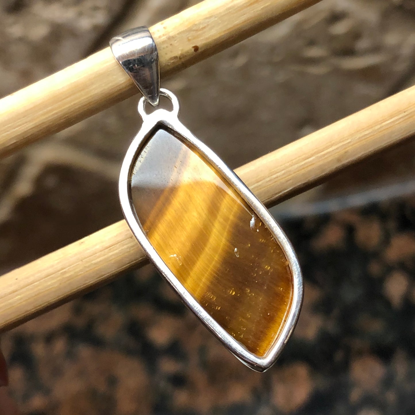 Natural Tiger's Eye 925 Solid Sterling Silver Pendant 40mm - Natural Rocks by Kala