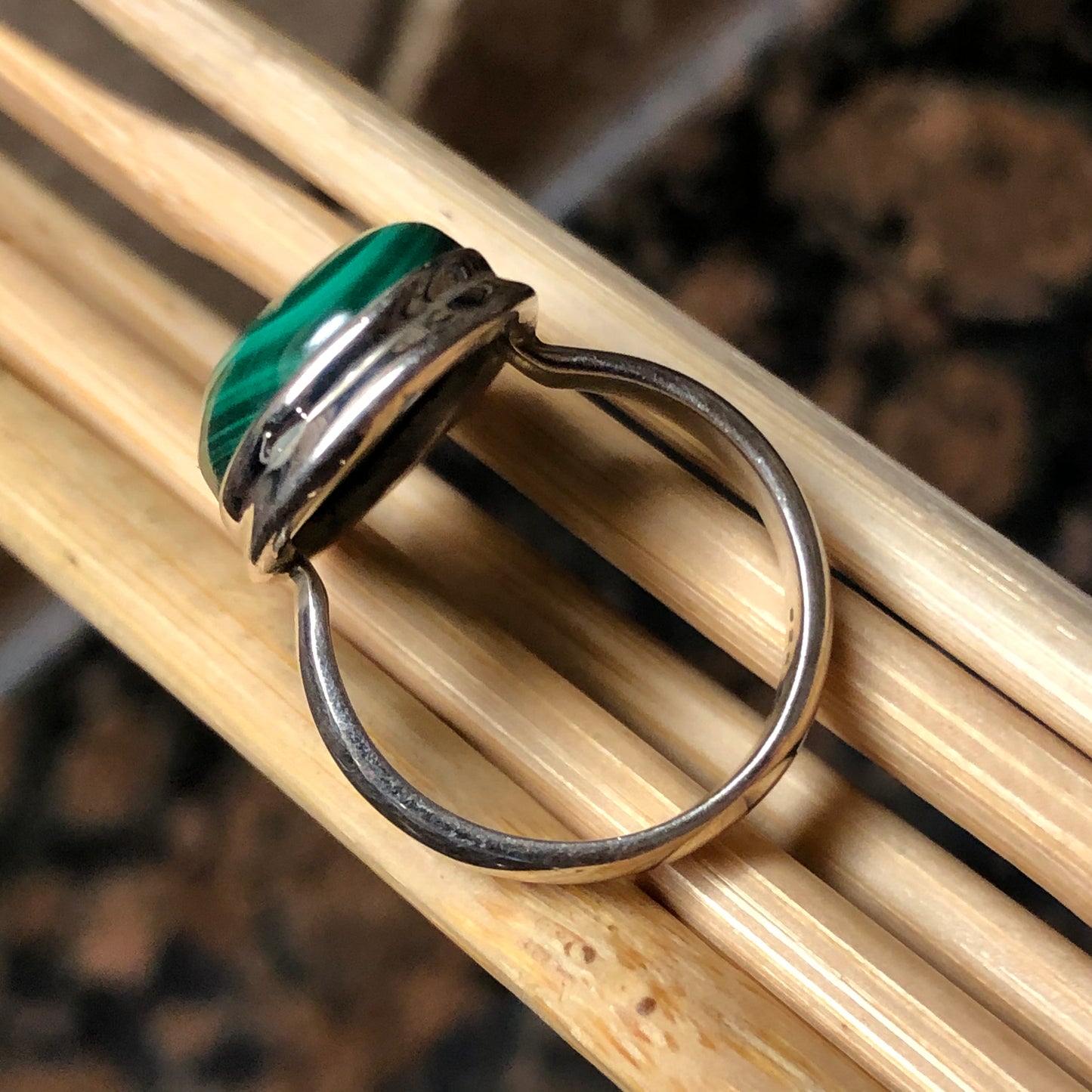 Natural Malachite 925 Solid Sterling Silver Healing Stone Ring Size 7 - Natural Rocks by Kala