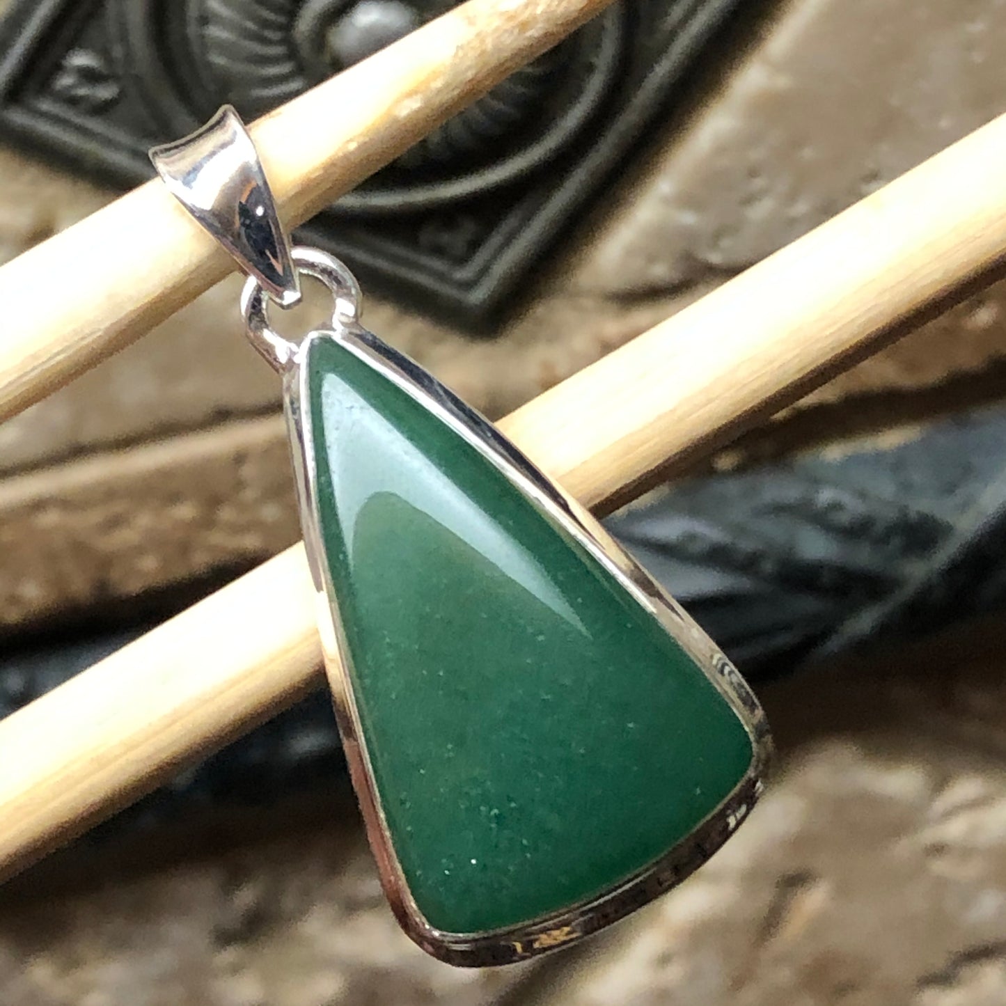 Natural Green Aventurine Jade 925 Solid Sterling Silver Pendant 35mm - Natural Rocks by Kala