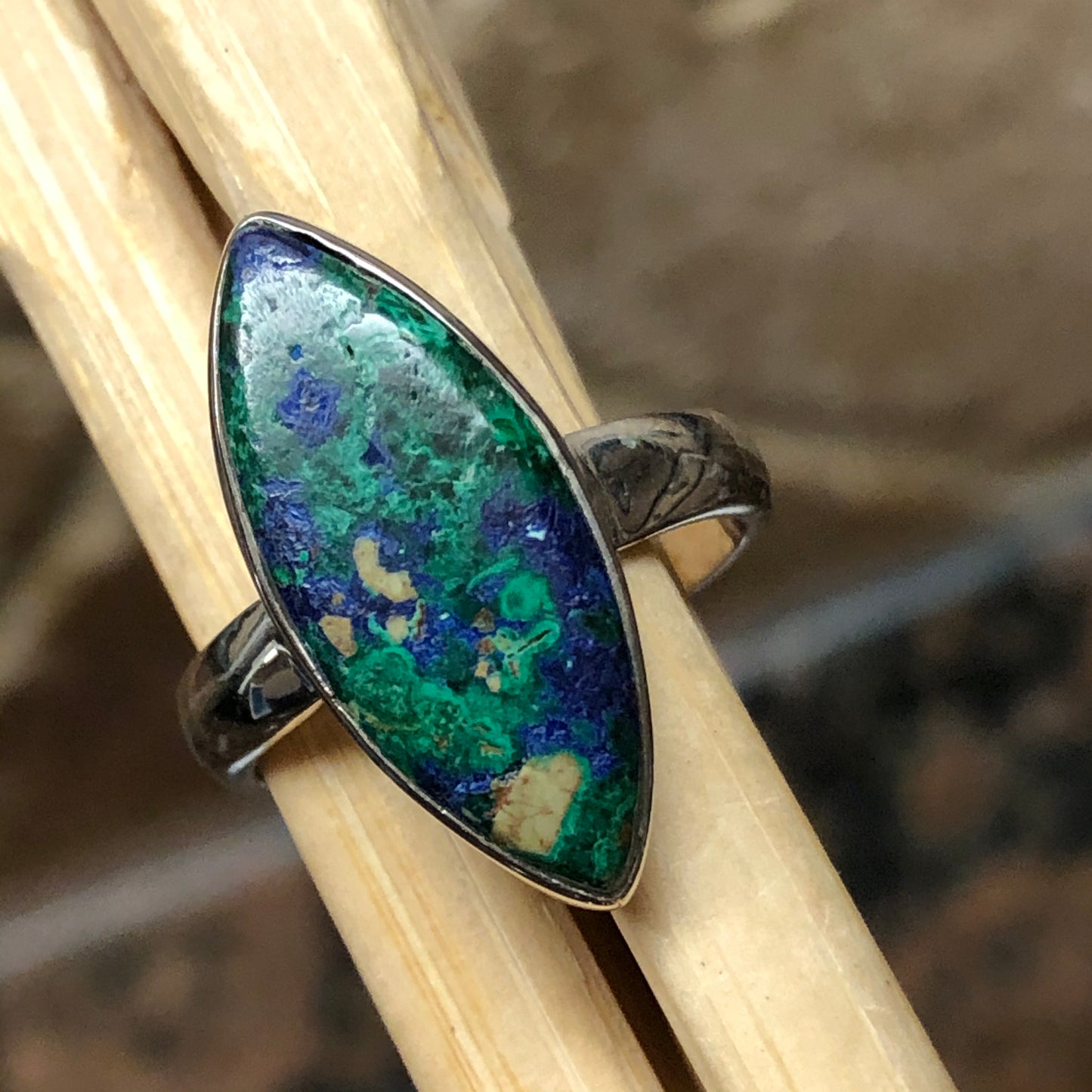 Natural Malachite in Azurite 925 Solid Sterling Silver Ring Size 6.5 - Natural Rocks by Kala