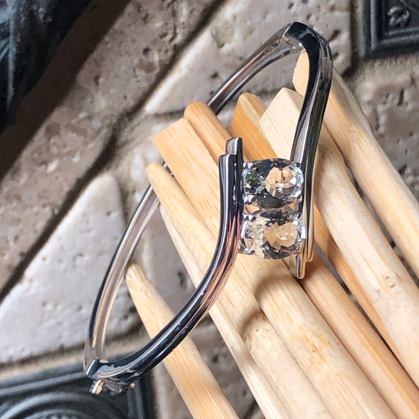 Natural 4ct Blue Aquamarine 925 Solid Sterling Silver Cuff Bracelets - Natural Rocks by Kala