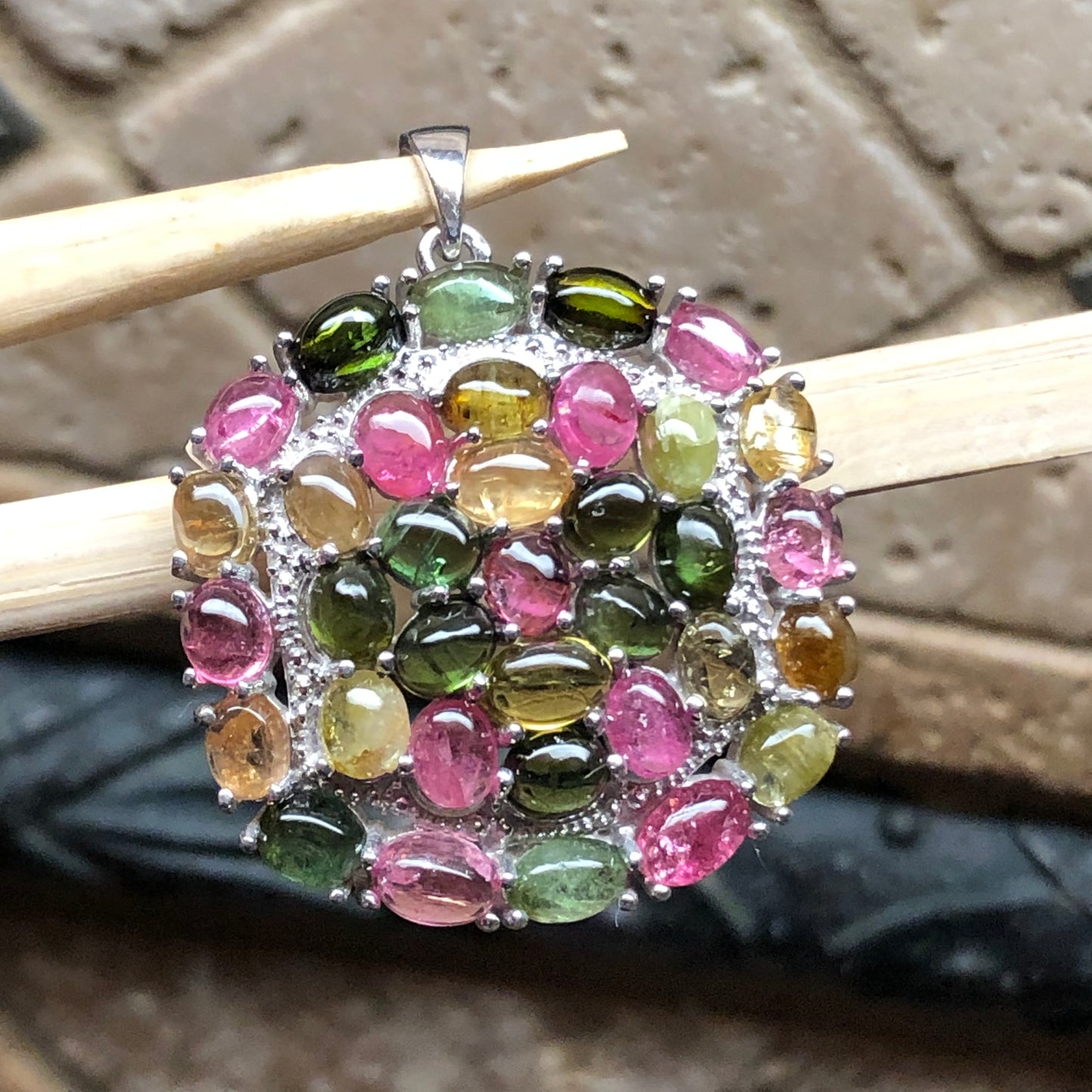 Natural Tourmaline 925 Solid Sterling Silver Pendant 35mm - Natural Rocks by Kala