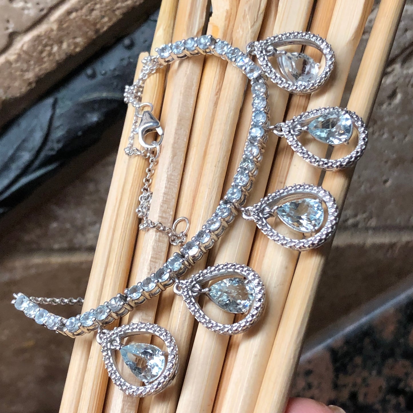 Natural 15ct Blue Aquamarine 925 Solid Sterling Silver Designer Pendant Necklace 18" - Natural Rocks by Kala