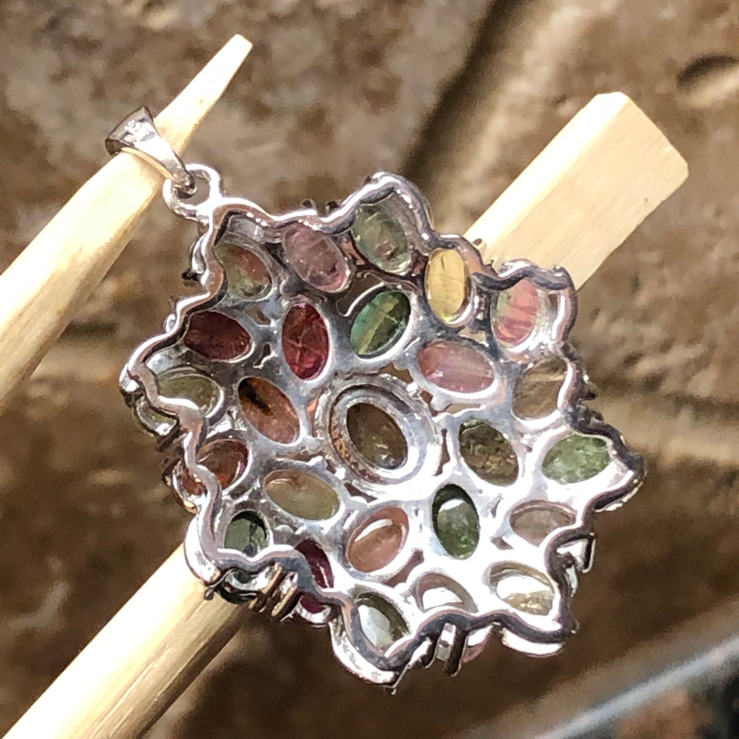 Natural Tourmaline 925 Solid Sterling Silver Pendant 40mm - Natural Rocks by Kala