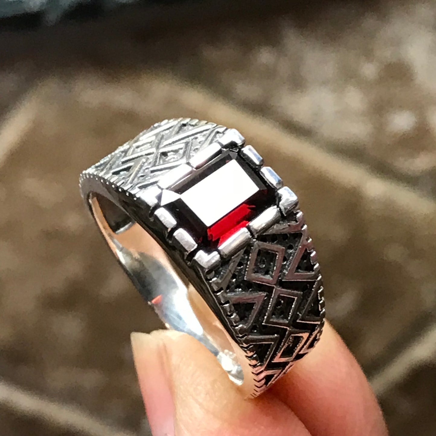 Natural 2ct Pyrope Garnet 925 Sterling Silver Men's Ring Size 7, 8, 9, 10, 11, 12, 13 - Natural Rocks by Kala