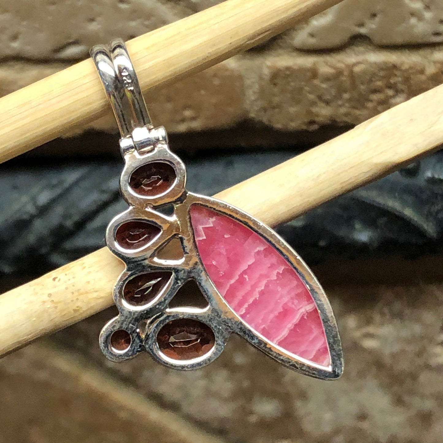 Natural 4ct Pyrope Garnet, Pink Rhodocrosite Pendant - Natural Rocks by Kala