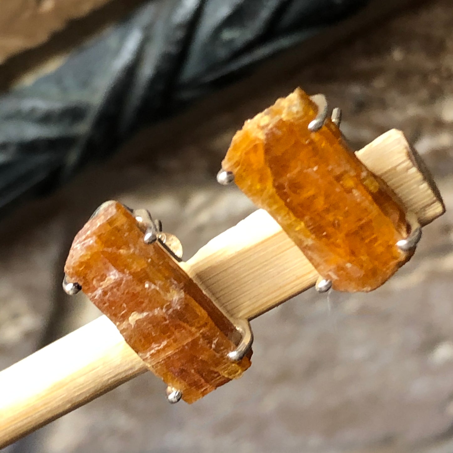 Natural Orange Kyanite 925 Solid Sterling Silver Earrrings 16mm - Natural Rocks by Kala