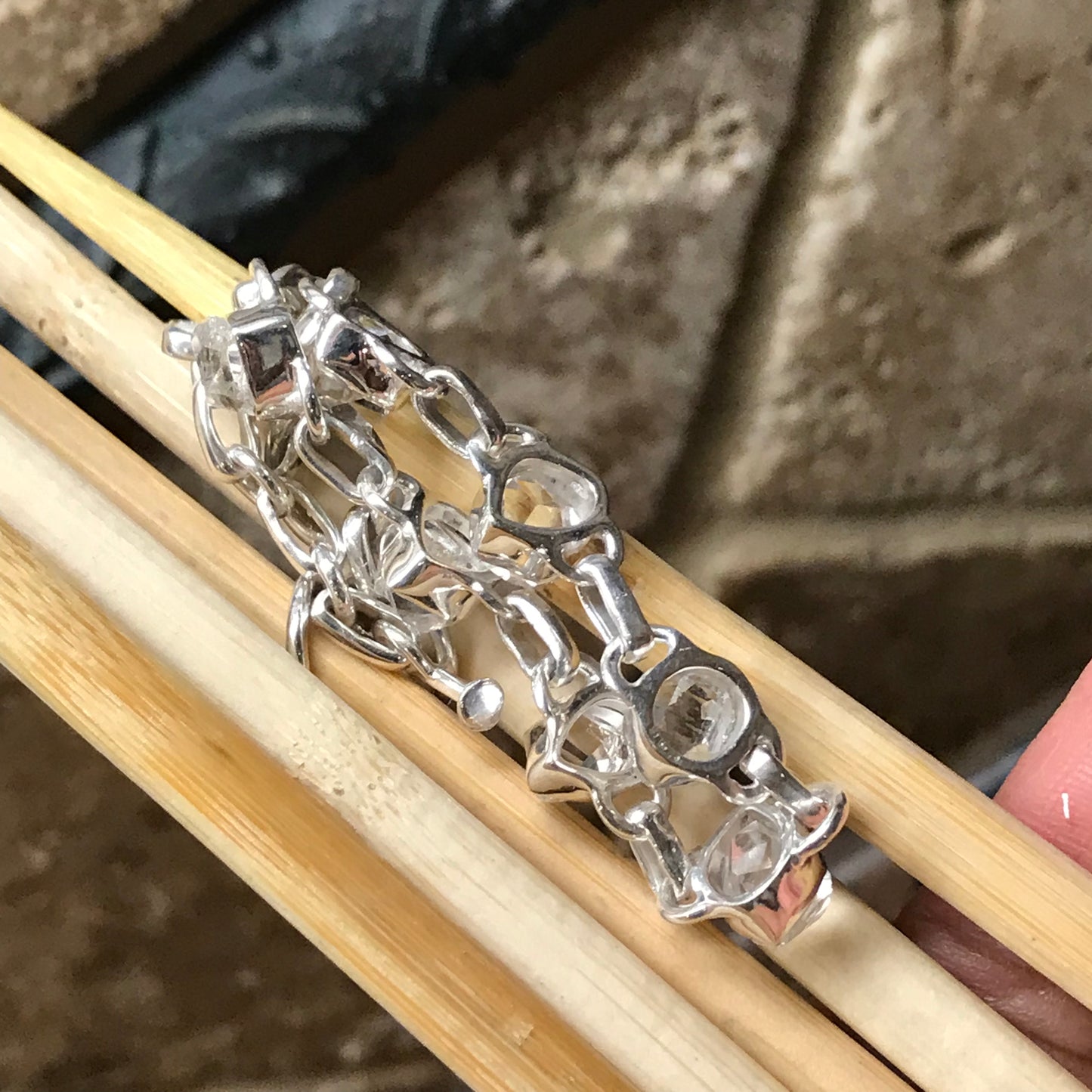 Natural Herkimer Diamond 925 Solid Sterling Silver Bracelet 8" - Natural Rocks by Kala