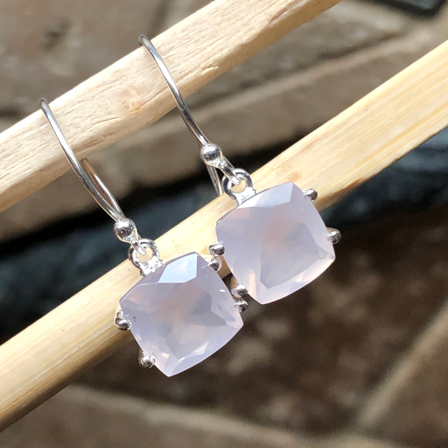 Natural 2ct Pink Rose Quartz 925 Solid Sterling Silver Earrings 25mm - Natural Rocks by Kala