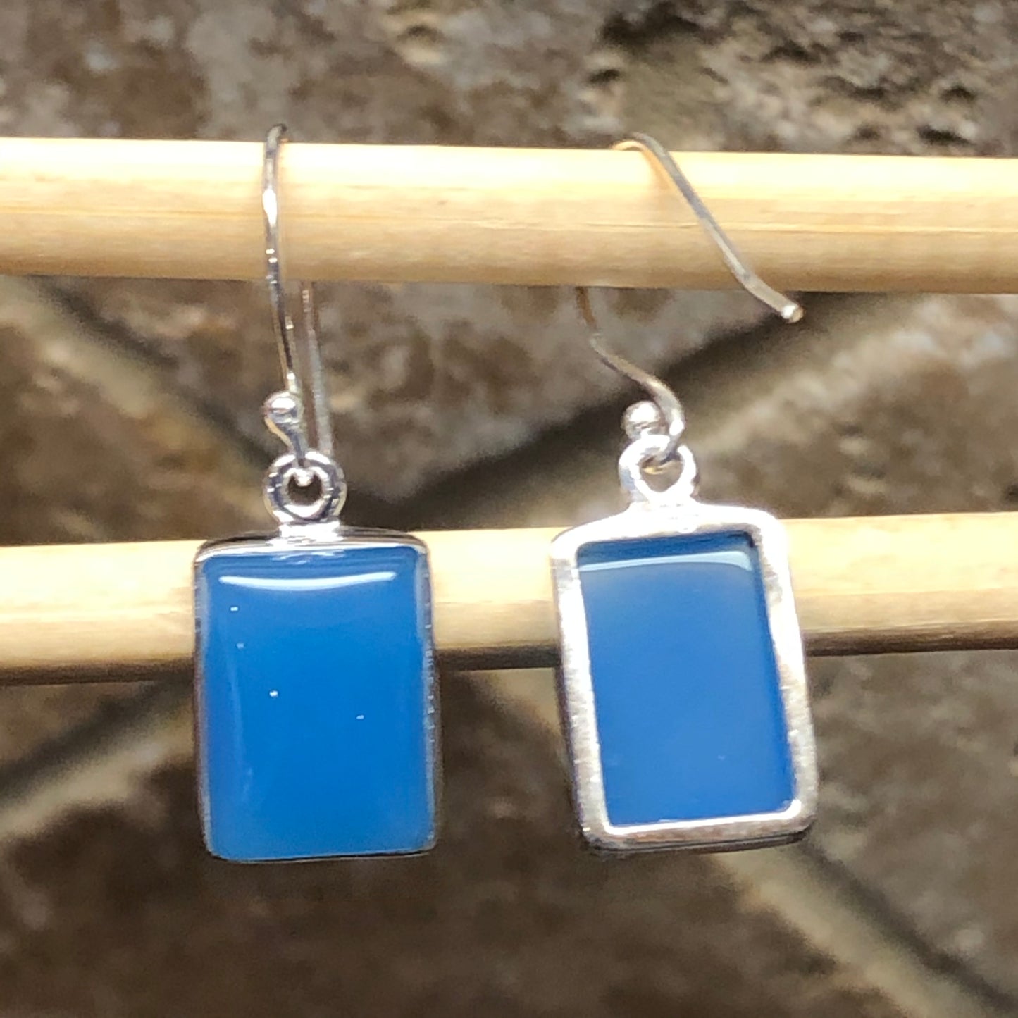 Natural Blue Chalcedony 925 Solid Sterling Silver Earrings 25mm - Natural Rocks by Kala