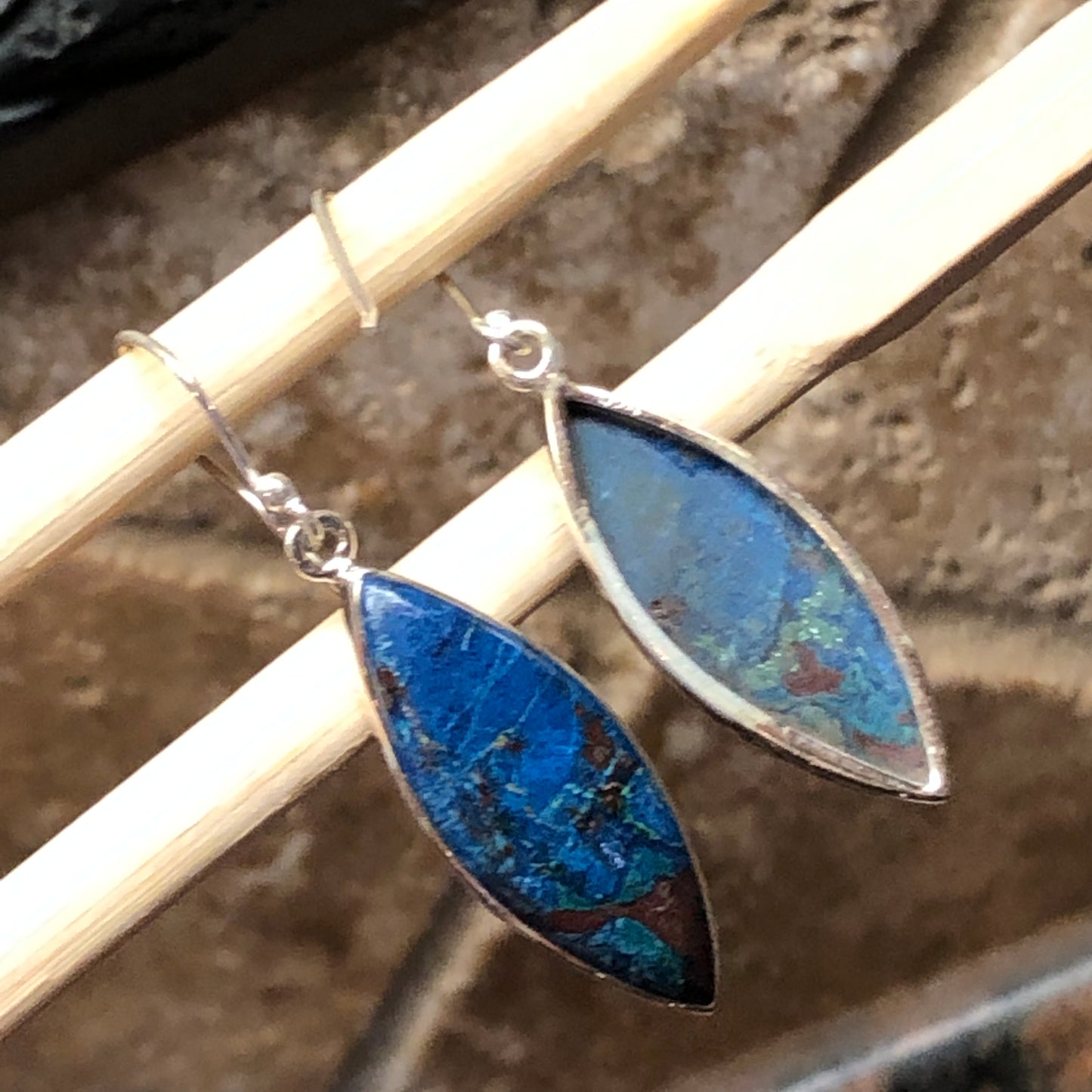 Natural Shattuckite 925 Solid Sterling Silver Earrings 40mm - Natural Rocks by Kala