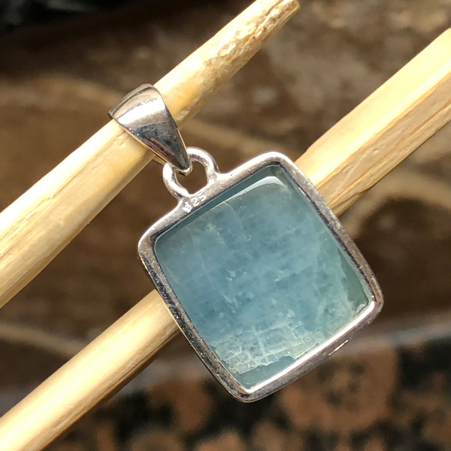 Natural Cabochan Aquamarine 925 Solid Sterling Silver Pendant 25mm - Natural Rocks by Kala