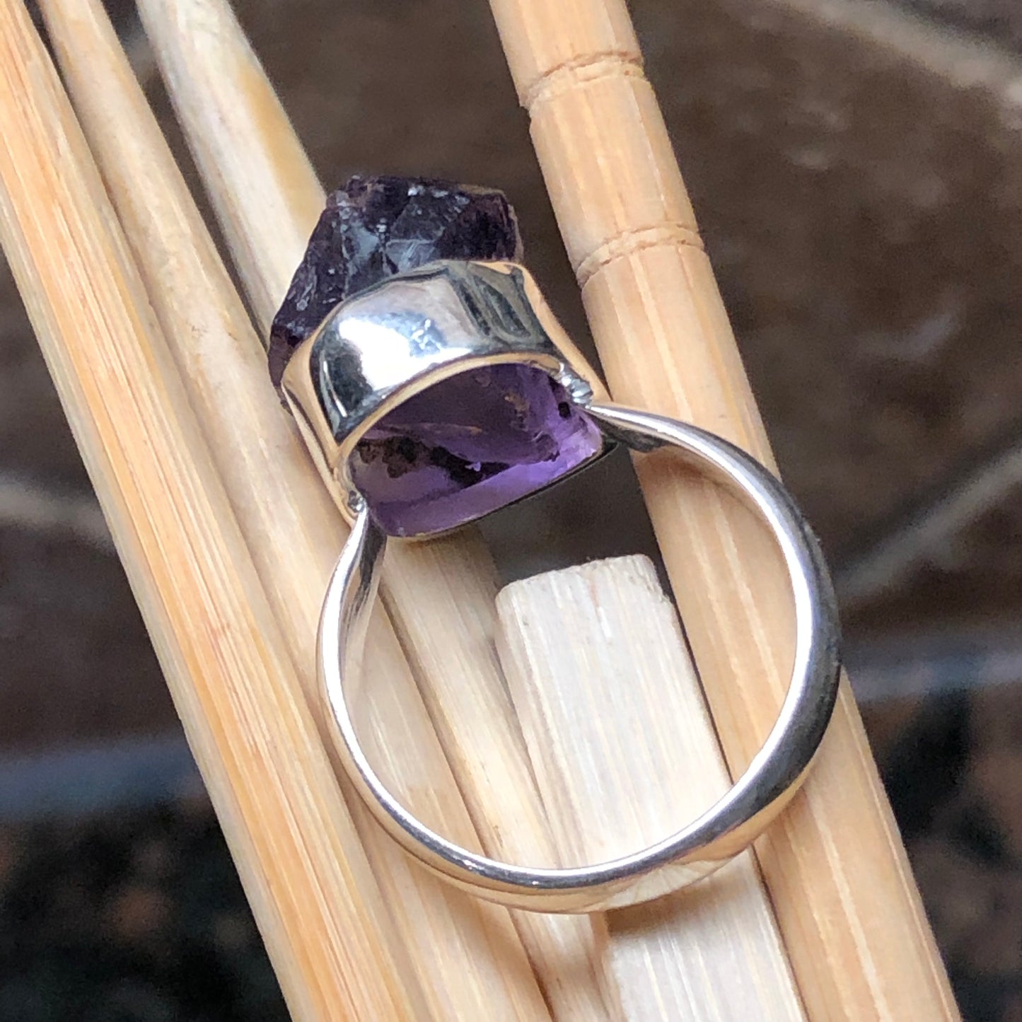 Genuine Purple Amethyst 925 Solid Sterling Silver Ring Size 7.5 - Natural Rocks by Kala