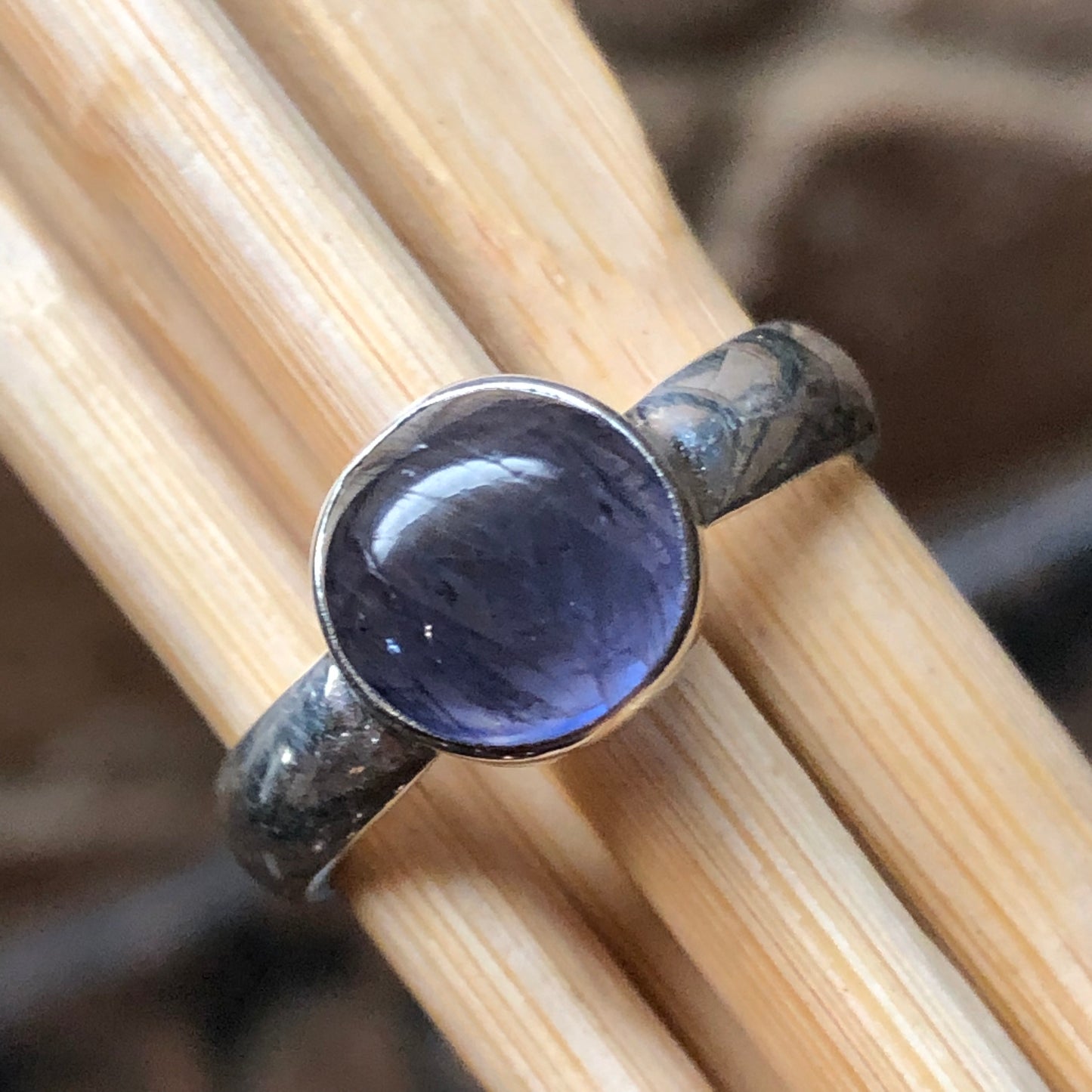 Natural Iolite 925 Solid Sterling Silver Cabochan Ring Size 8 - Natural Rocks by Kala