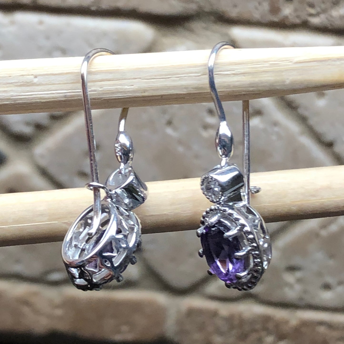Natural 4ct Purple Amethyst 925 Solid Sterling Silver Earrings 25mm - Natural Rocks by Kala