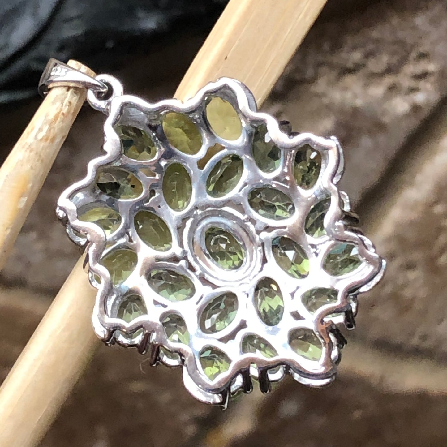 Genuine 25ct Green Peridot 925 Solid Sterling Silver Pendant 40mm - Natural Rocks by Kala