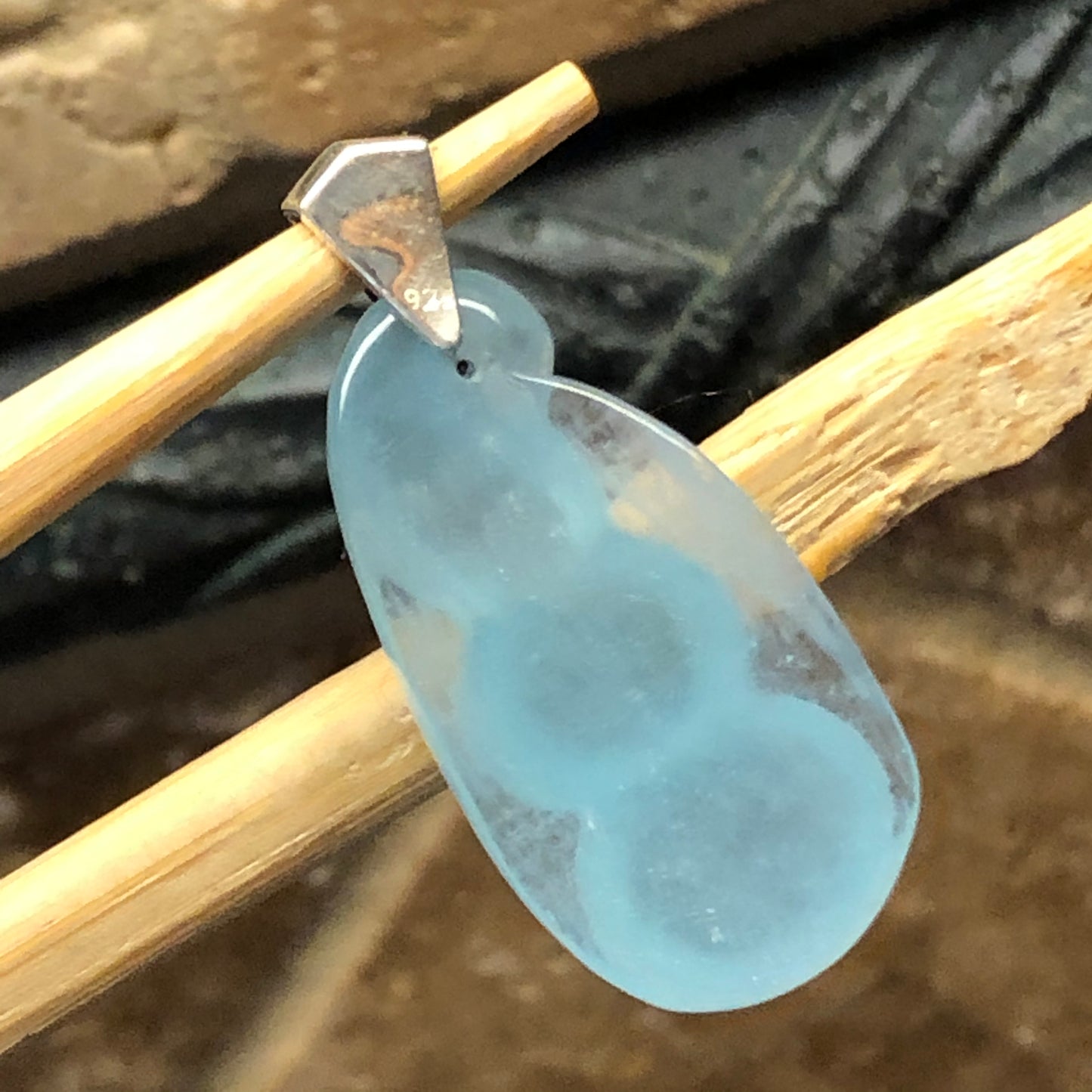 Genuine Handcarved Aquamarine 925 Solid Sterling Silver Pendant 35mm - Natural Rocks by Kala