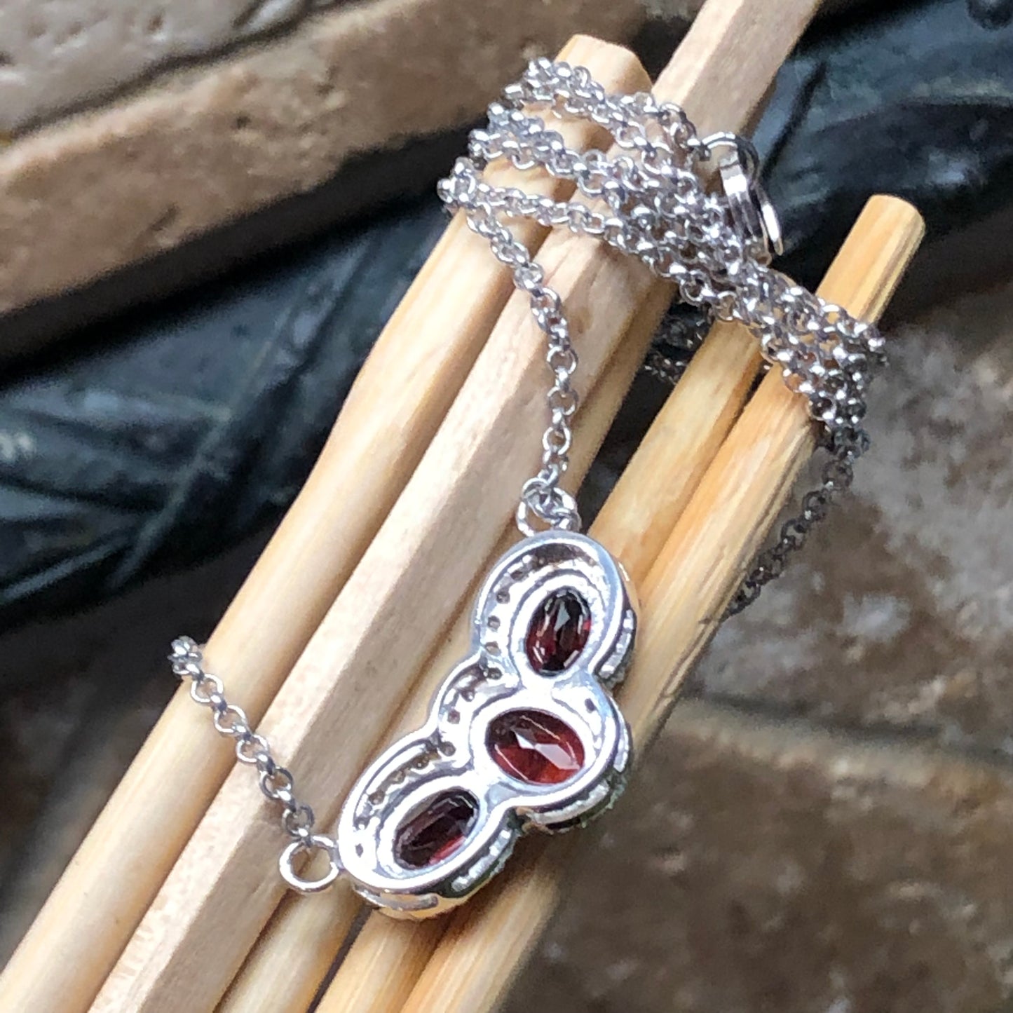 Genuine 4ct Pyrope Garnet, White Sapphire 925 Solid Sterling Silver Pendant Necklace 18" - Natural Rocks by Kala