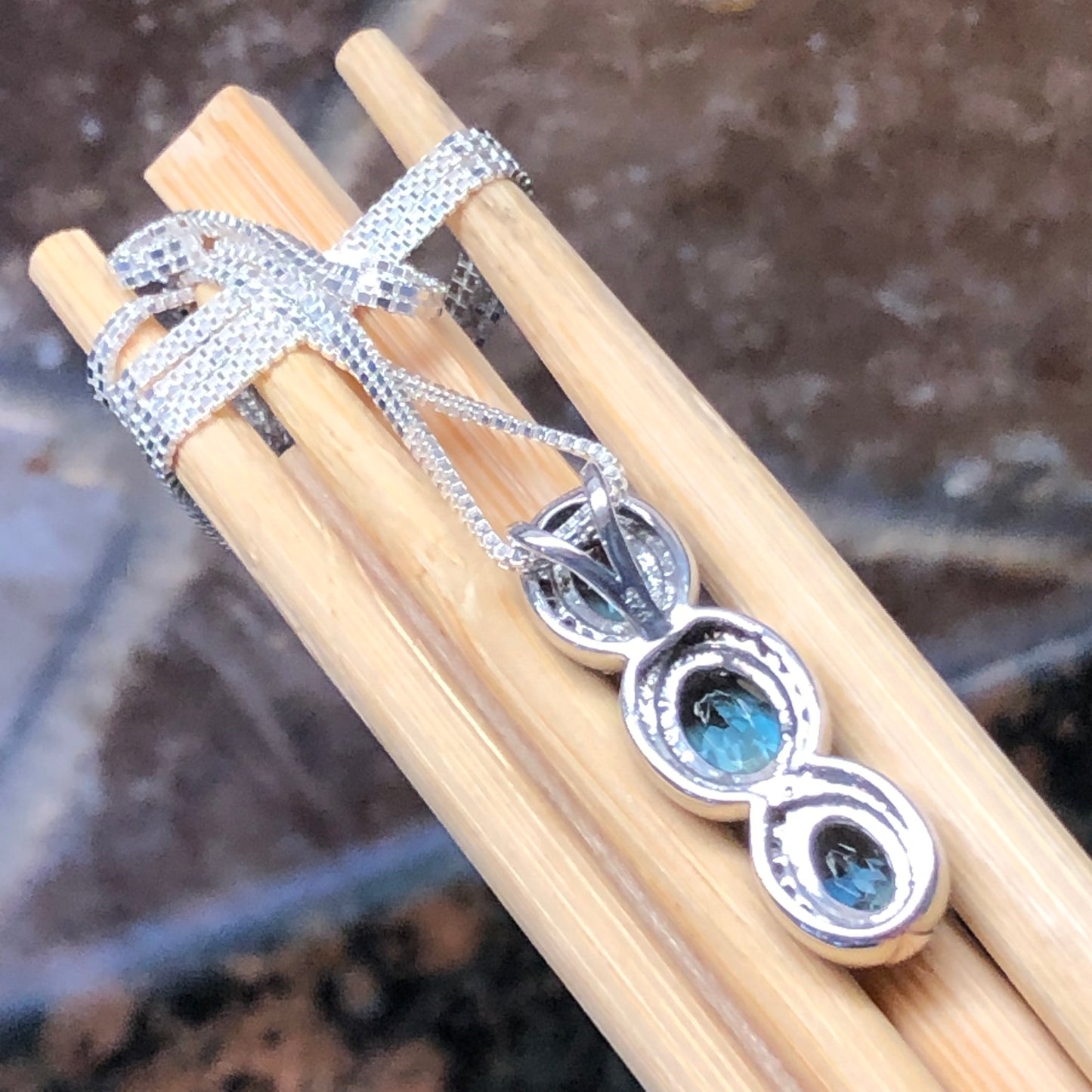 Natural 5ct London Blue Topaz, White Sapphire 925 Solid Sterling Silver Pendant Necklace 16" - Natural Rocks by Kala