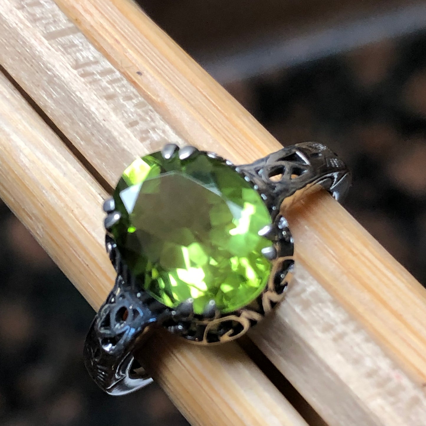 Natural 1.5ct Peridot 925 Solid Sterling Silver Engagement Ring Size 6, 7, 8, 9 - Natural Rocks by Kala