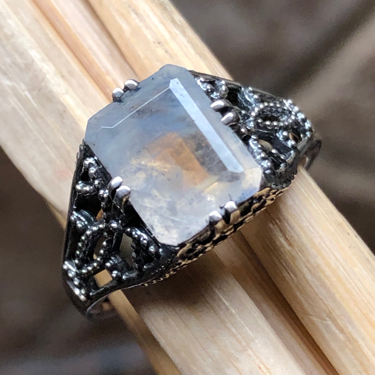 Natural Rainbow Moonstone 925 Solid Sterling Silver Engagement Ring Size 6, 8, 9 - Natural Rocks by Kala