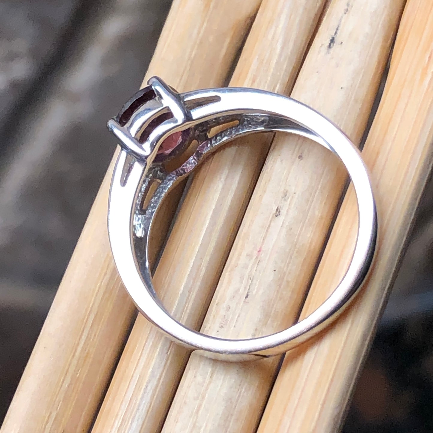 Natural 1ct Rhodolite Garnet, Black Spinel 925 Sterling Silver Engagement Ring Size 6, 7, 8, 9 - Natural Rocks by Kala