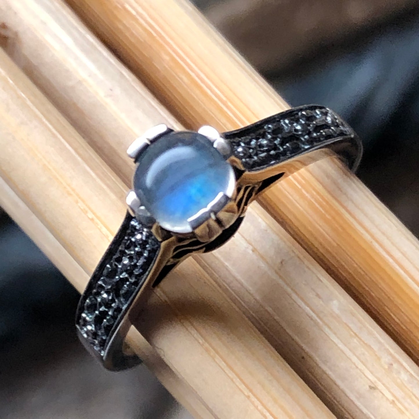 Natural Rainbow Moonstone 925 Sterling Silver Engagement Ring Size 7, 8, 9 - Natural Rocks by Kala