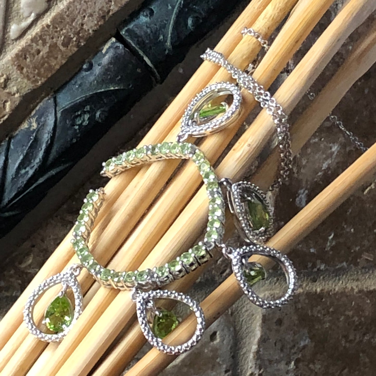 Natural 20ct Green Peridot 925 Solid Sterling Silver Necklace 17" - Natural Rocks by Kala