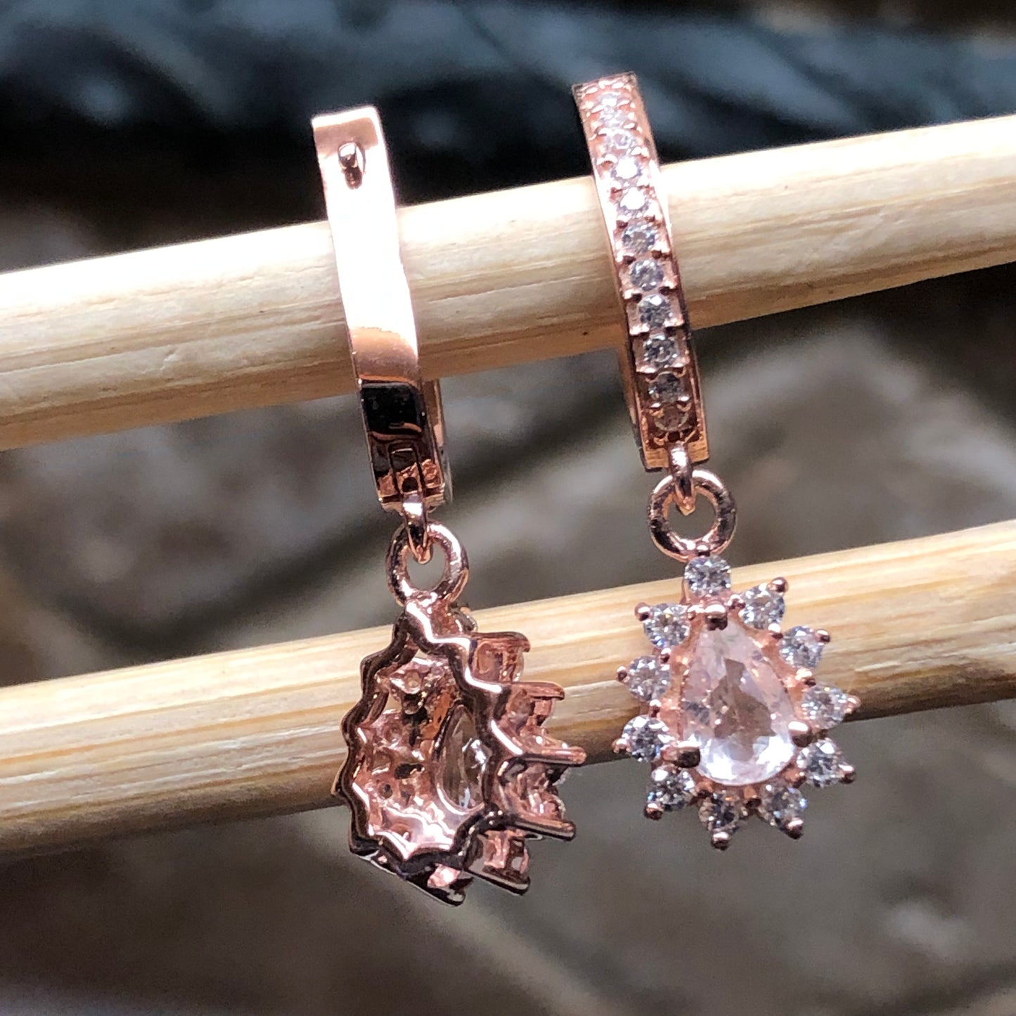 Natural Peach Morganite 14k Rose Gold Over Sterling Silver Earrings 25mm - Natural Rocks by Kala
