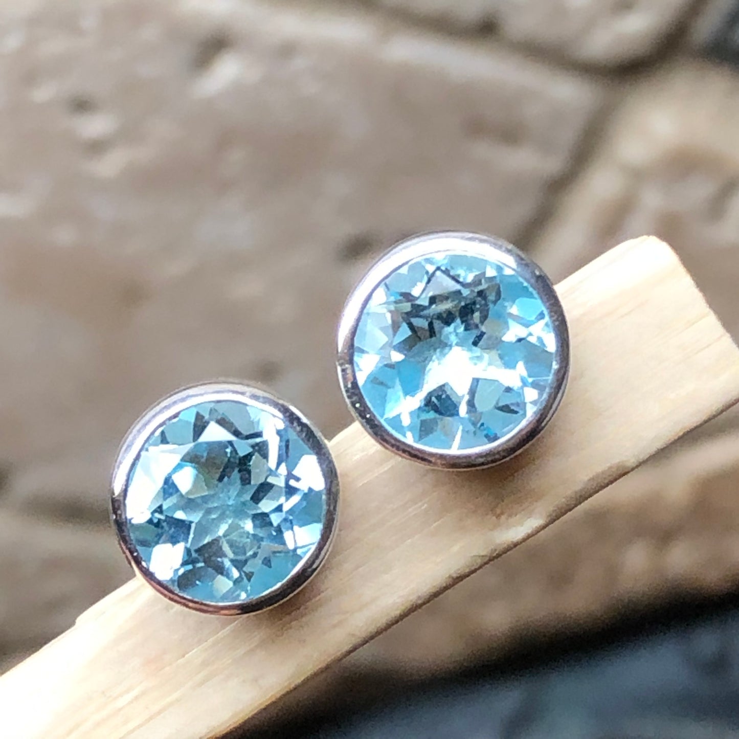 Genuine 2ct Blue Topaz 925 Solid Sterling Silver Earrings 7mm - Natural Rocks by Kala
