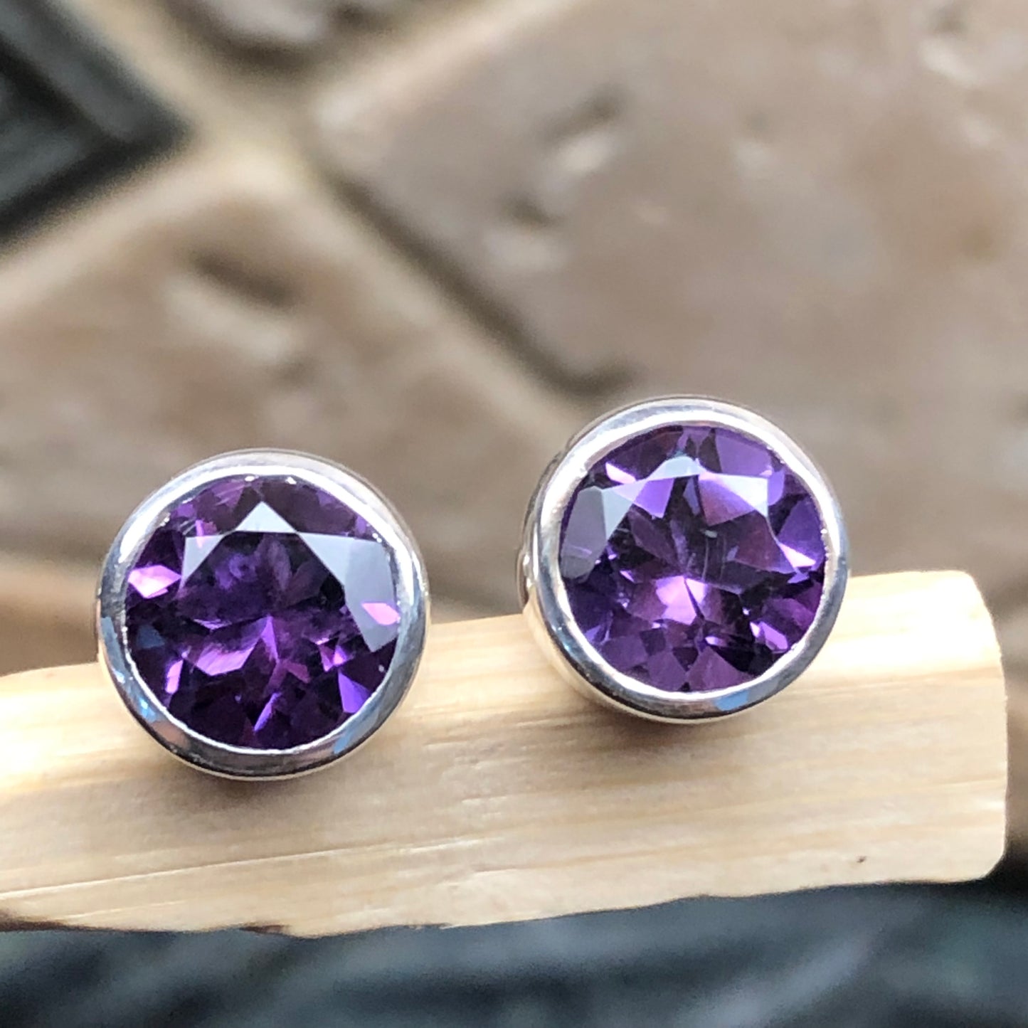 Natural 2ct Purple Amethyst 925 Sterling Silver Earrings 7mm - Natural Rocks by Kala