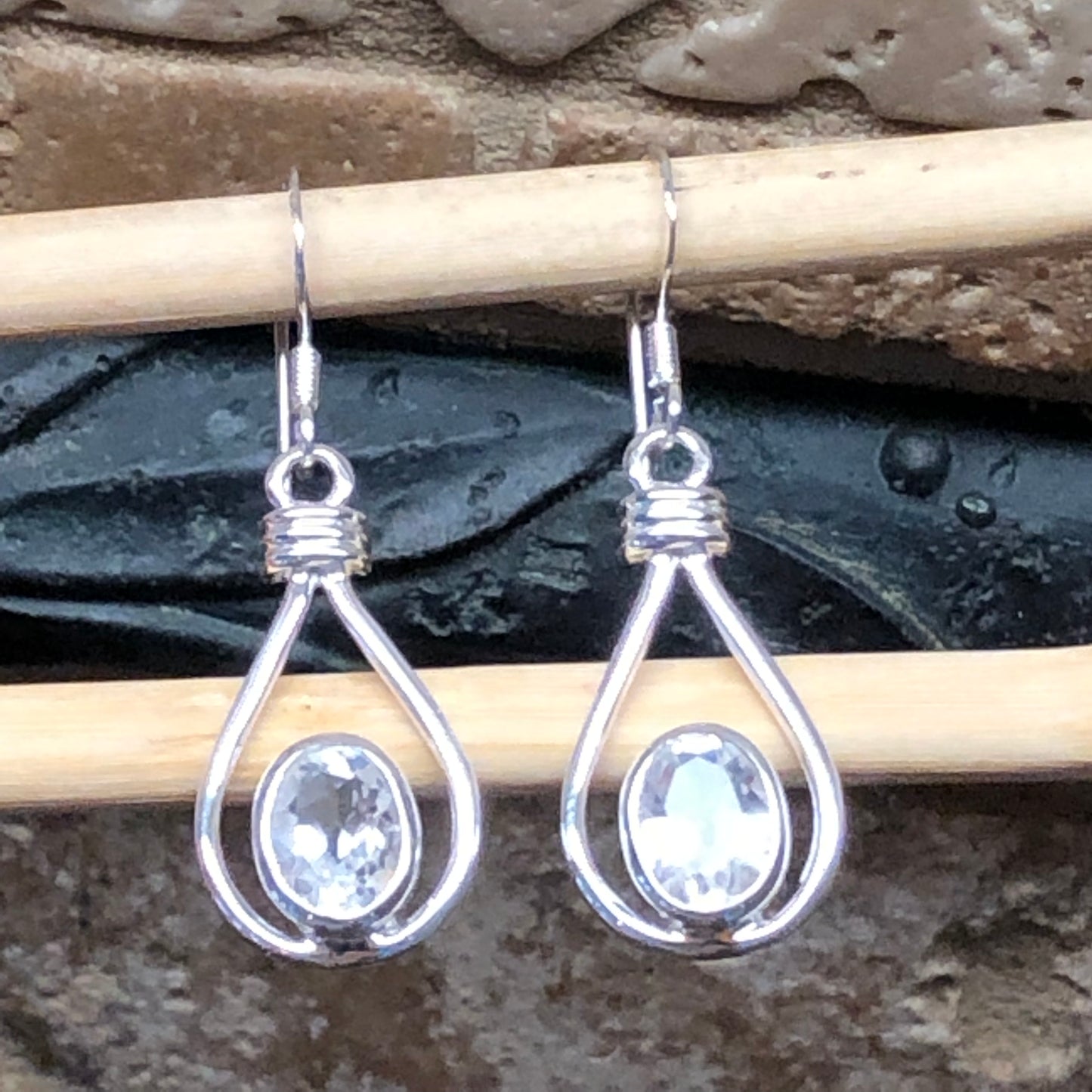 Genuine 2ct White Quartz 925 Solid Sterling Silver Earrings 35mm - Natural Rocks by Kala