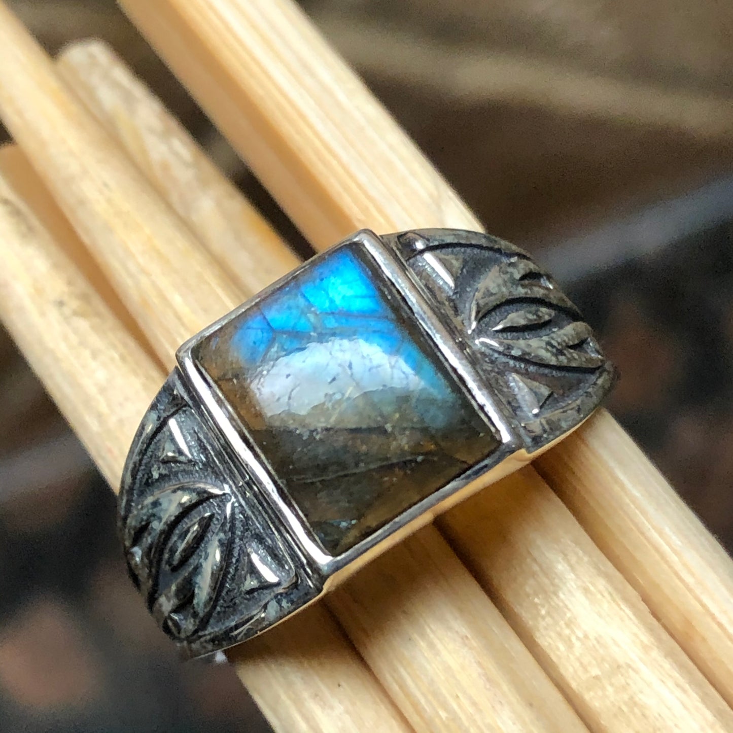 Natural Labradorite 925 Sterling Silver Men's Ring Size 10, 11, 12, 13 - Natural Rocks by Kala